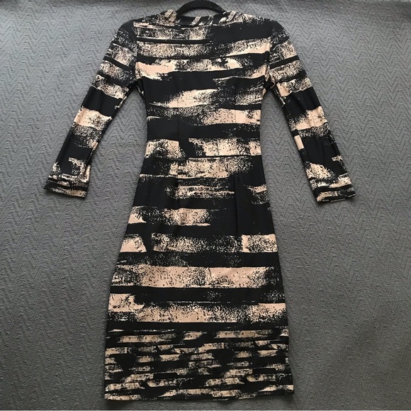 NWOT BCBGMaxAzria True Wrap Dress Black Tan Print Long Sleeve XS Petite - Picture 7 of 8